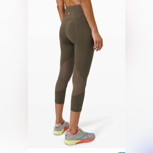 Lululemon Pace Rival High Rise Crop 22" leggings, dark olive, Size 6